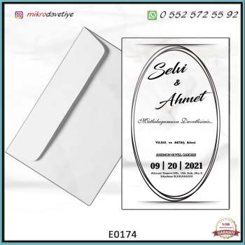 Beyaz Zarflı 10x16 cm Davetiye Kod: E0174